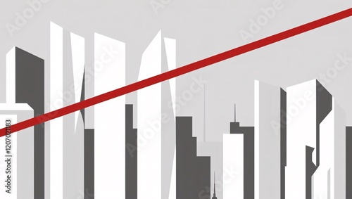 A red line on a white futuristic architectural background, showcasing minimal design in vector style.

