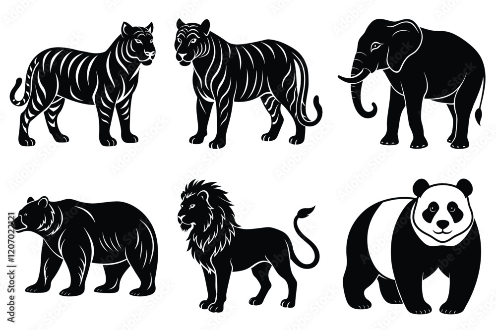 Wildlife animal silhouettes set isolated on white background Wildlife animal silhouettes set isolated on white background