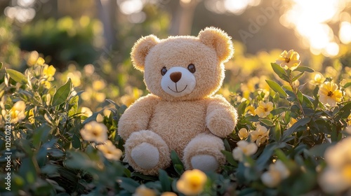 Teddy Bear Sunset Garden Flowers Joy