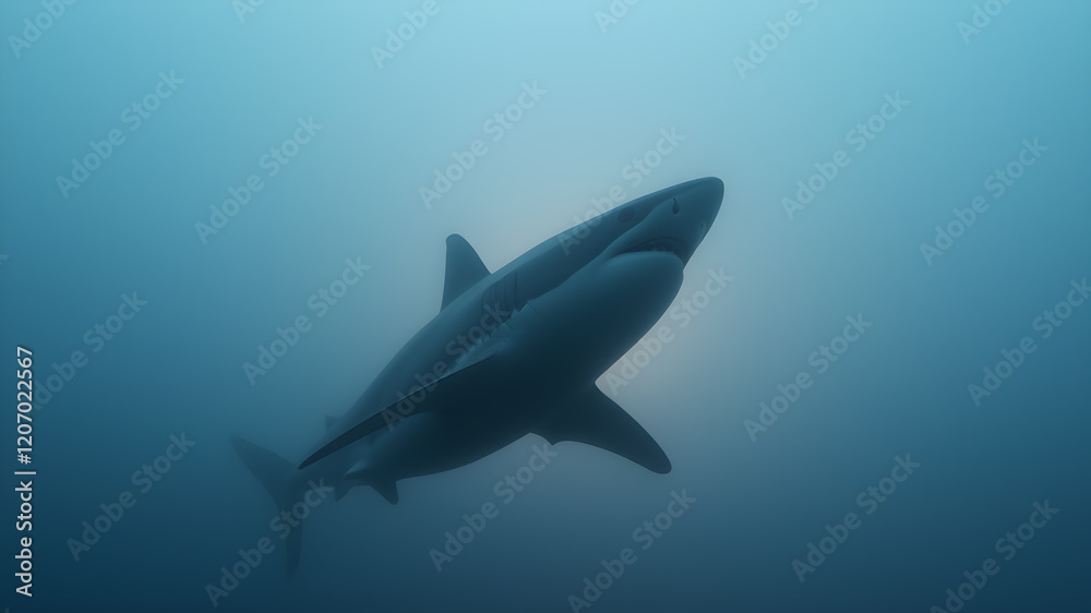 custom made wallpaper toronto digitalShark in the sea, dramatic foggy photo. Generative AI