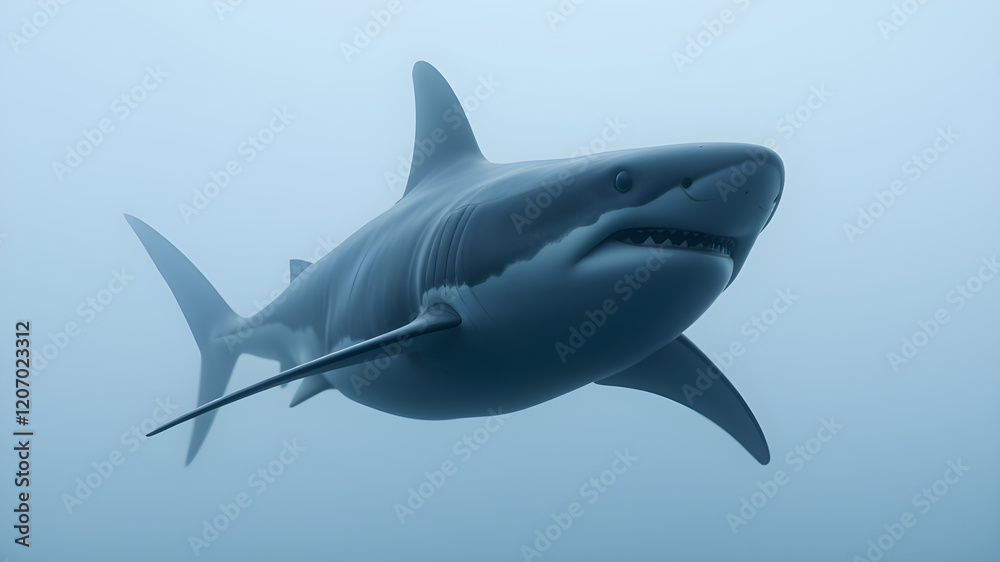 Naklejka premium Shark in the sea, dramatic foggy photo. Generative AI