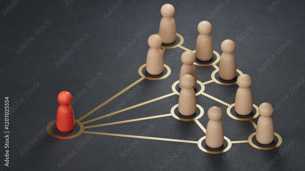Obraz premium Spread your influence and opinions to other people. Leader in business, recruitment. Social management and manipulation.3D rendering on black background.
