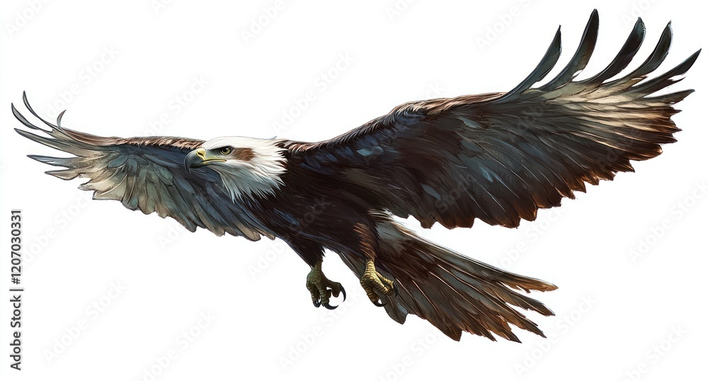 Obraz premium Eagle soaring, isolated on a white background, full body