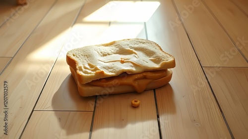 Dropped Peanut Butter Sandwich - Close-Up Kitchen Floor - Vibrant Colors