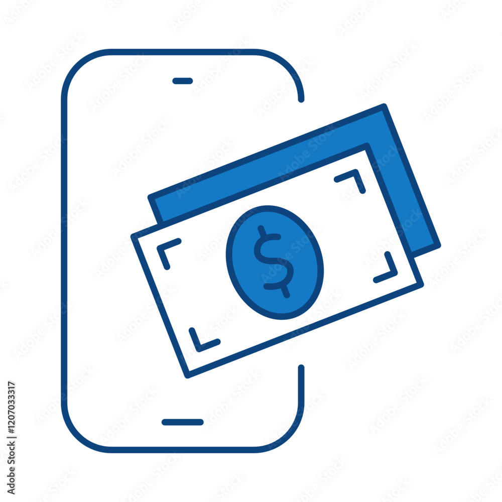 Mobile Cash Blue Icon. Digital Marketing Icon Editable Stroke Vector Illustration