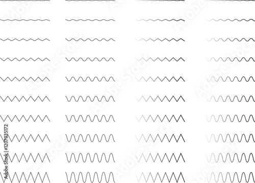 Wavy curvy zigzag  criss cross horizontal lines set - vector illustration
