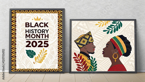 Celebrate Black History Month: Bold Artistic Flyer Design with Vibrant Cultural Art & Modern Layout. Perfect for social media posts, event promotions, and educational campaigns.    photo