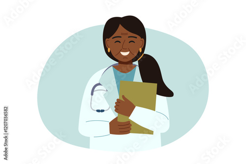 Portrait of  doctor woman isolated on white background. Concept of medicine, healthcare, clinic, assistance. Vector hand drawn illustration.