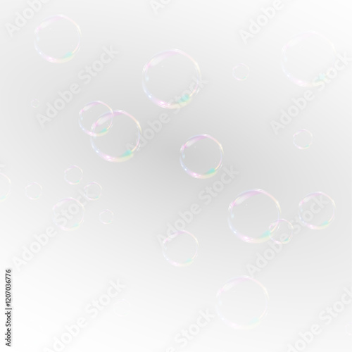 background PNG with transparent soap bubbles floating on a soft white gradient. Delicate reflections and light effects create a clean and airy design, perfect for beauty, hygiene, or spa concepts