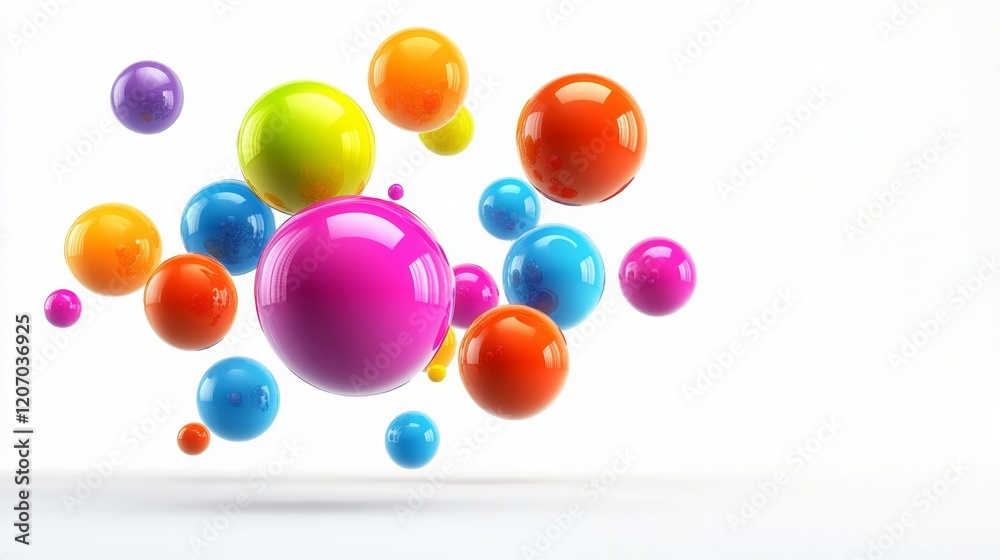 Bunch of colorful balls are floating in the air. The colors are bright and vibrant, creating a lively and energetic atmosphere. The scene is dynamic and full of movement Bunch of colorful balls are floating in the air. The colors are bright and vibrant, creating a lively and energetic atmosphere. The scene is dynamic and full of movement