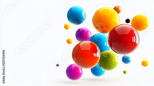 Colorful image of many different colored balls. The image is bright and cheerful, and it conveys a sense of fun and playfulness. The balls are scattered throughout the image, with some larger