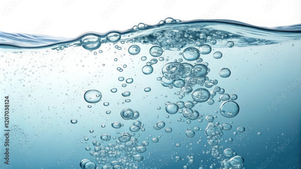 Bubbles rising to the surface of water, soap suds, clean water, bubble solution Bubbles rising to the surface of water, soap suds, clean water, bubble solution