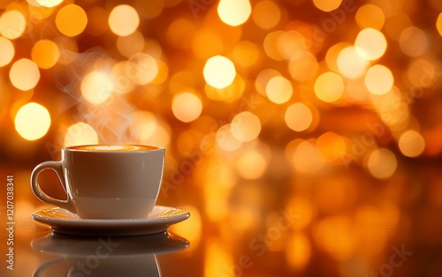 Wallpaper Mural Steaming coffee cup on saucer with bokeh lights. Torontodigital.ca