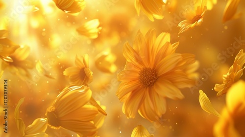 Golden Yellow Flower Explosion with Bokeh Light Effect