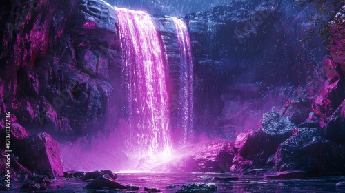 Wallpaper Mural Majestic waterfall at neon river nature scene mystical landscape twilight viewpoint enchanting colors Torontodigital.ca