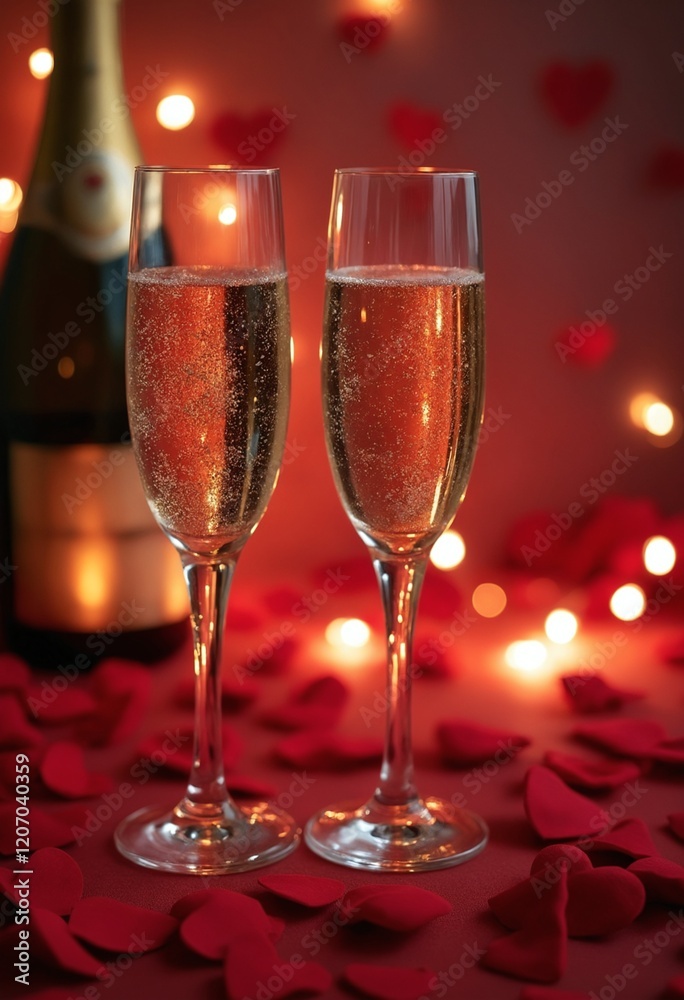 Romantic valentine's day celebration with champagne cozy setting love-themed ambiance Romantic valentine's day celebration with champagne cozy setting love-themed ambiance