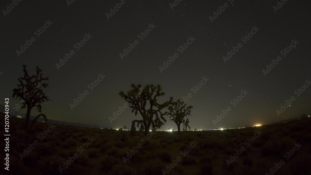 Timelapse of the stars over Joshua trees at night in Mojave Desert, California Timelapse of the stars over Joshua trees at night in Mojave Desert, California