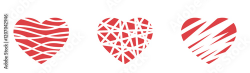 Set of heart shapes with lines. Love and romantic symbols. Valentines design elements. Isolated vector images