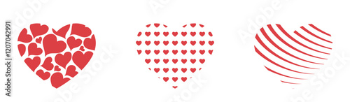Set of red heart shapes. Love and romantic symbols. Valentines design elements. Isolated vector images