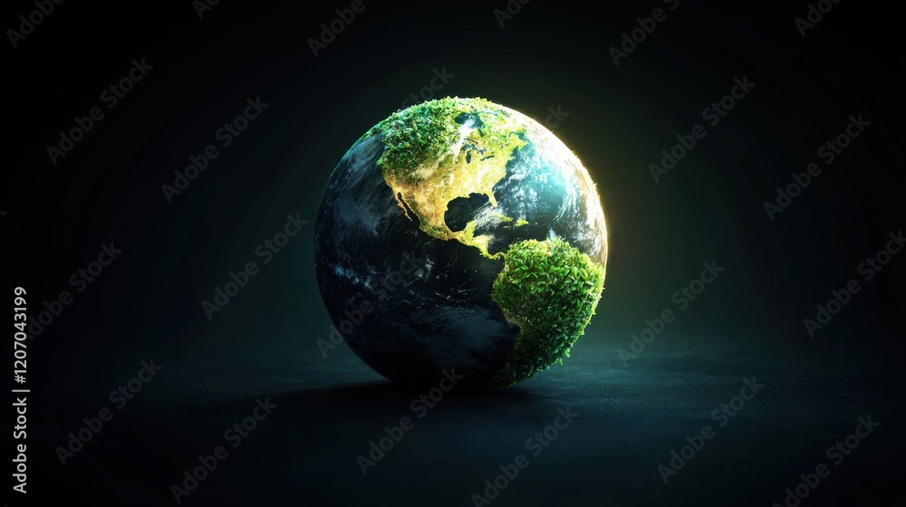 Fototapeta premium Earth glowing with sustainable agriculture and renewable resources icons