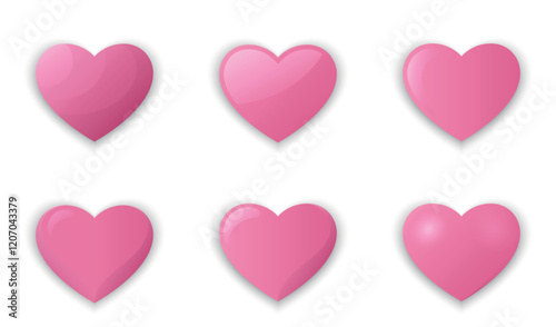 Voluminous hearts set. Valentines day design elements in trendy pink color. Love and romantic symbols. Vector 3d images