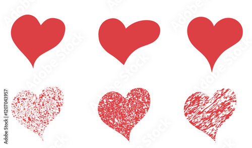 Doodle hand drawn and textured hearts. Love, romantic and valentines design elements. Isolated vector images