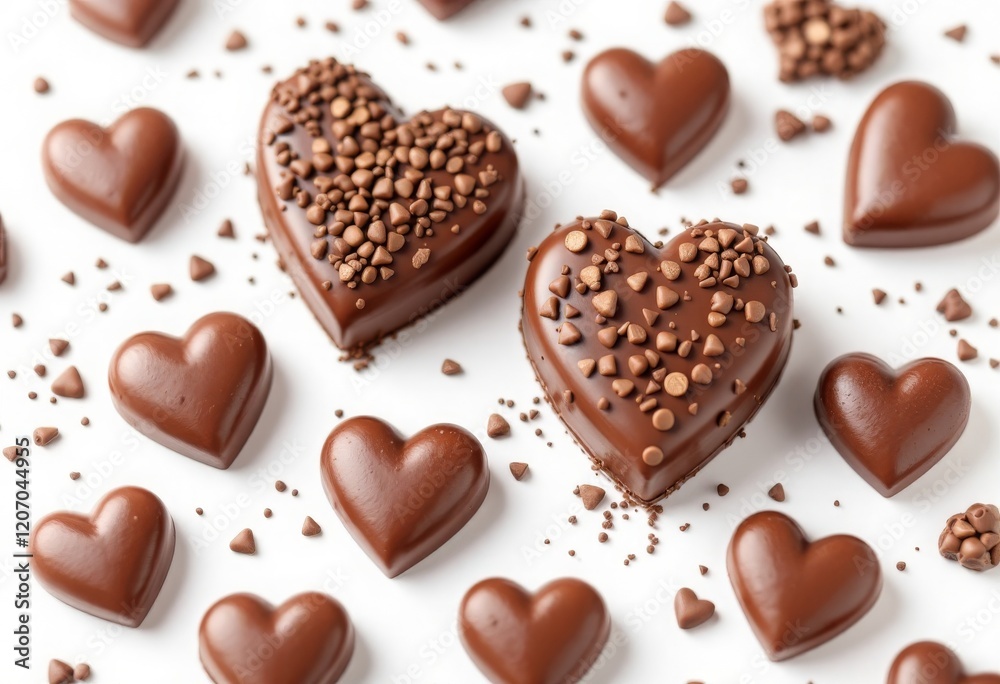 Set with delicious heart shaped chocolate candies on white background Set with delicious heart shaped chocolate candies on white background