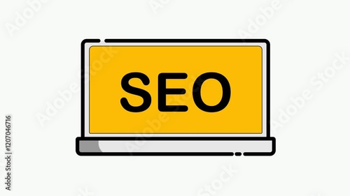 SEO concept with yellow background suited for digital marketing, website design, business presentations, technology blogs, and educational materials on technology.