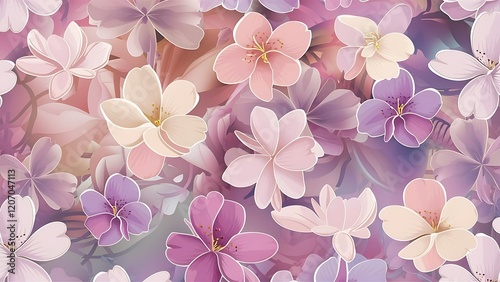 Blossom flowers for seamless pattern background. Vector illustration