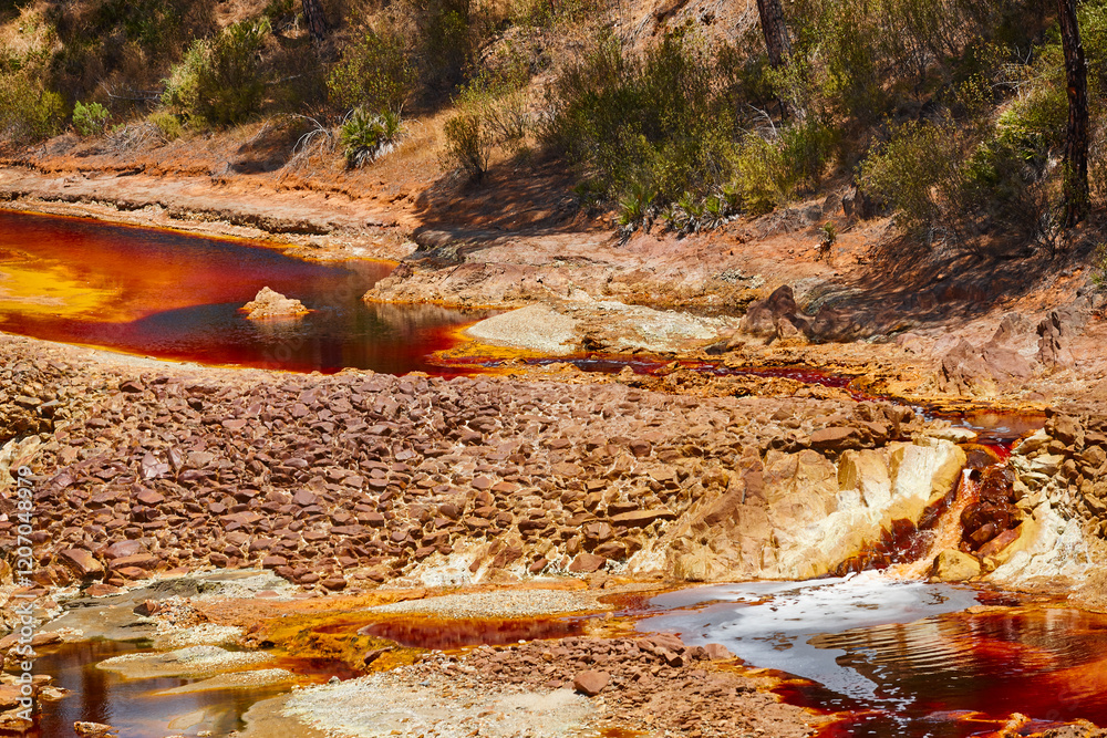 Ferruginous mineral waters. Riotinto opencast mine. Huelva, Andalucia. Spain