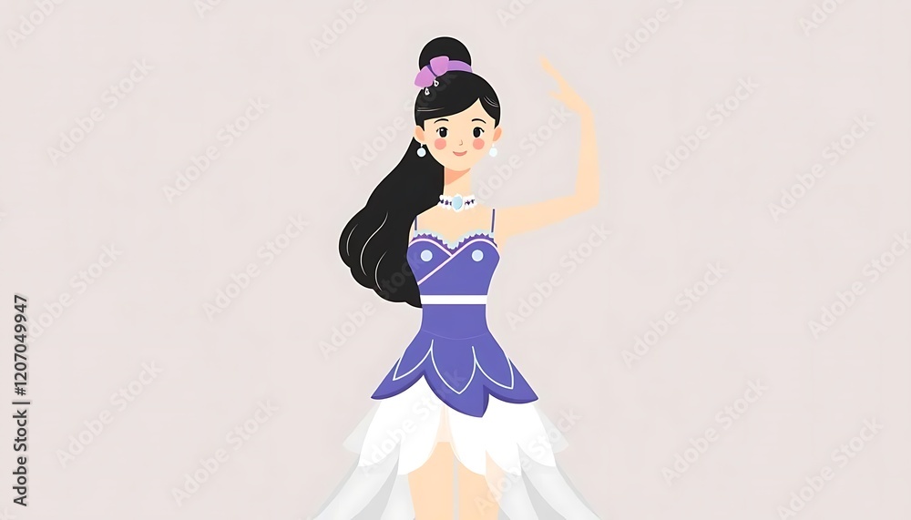 Elegant Girl in Purple Dress Illustration