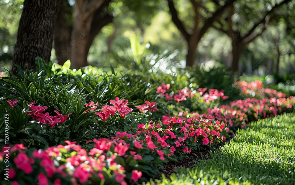 Vibrant pink flowers blooming in a lush garden landscape. Vibrant pink flowers blooming in a lush garden landscape.