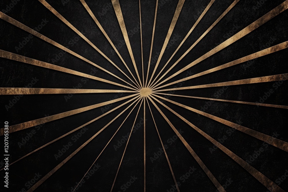 Obraz premium Abstract sunburst pattern, dark background with gold lines, elegant and luxurious design.