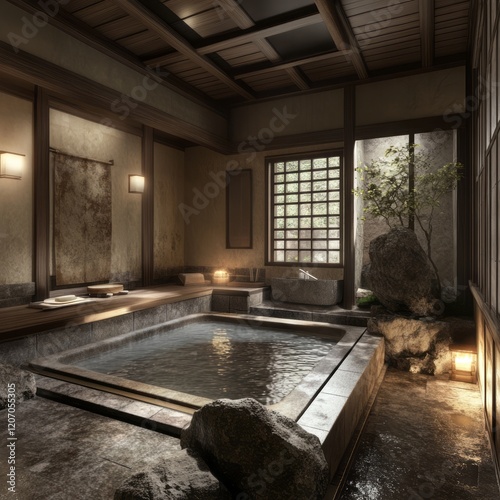 Serene Japanese Onsen Bathh...