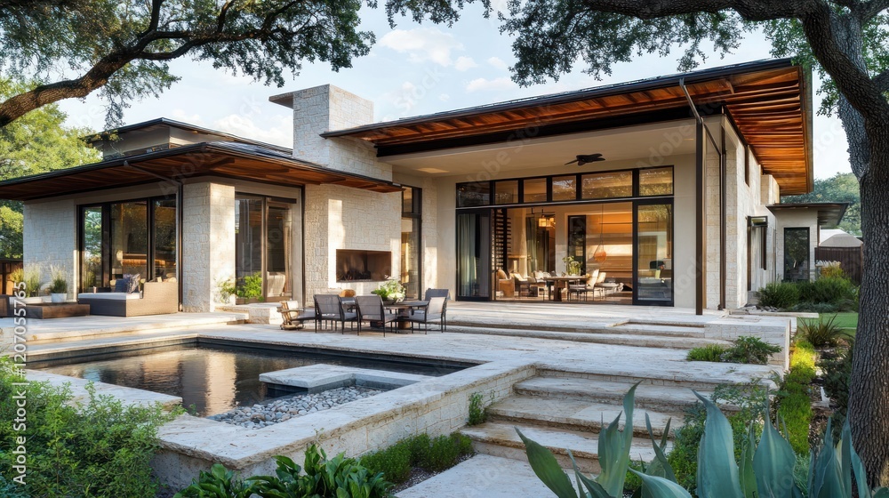 Obraz premium Open house floor plan combining indoor and outdoor living spaces, perfect for warm climates