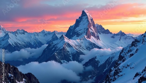 Aiguille du Midi and Mont Blanc during golden hour, clouds, aiguille du midi