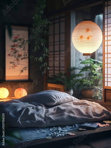 Serene Japanese Bedroom Pea...