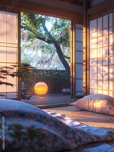 Serene Japanese Bedroom Wit...
