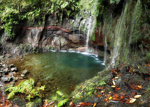 The 25 Fontes waterfall and natural pool. Hiking point, located in Rabaçal, Paul da Serra on Madeira Island. Portugal photo