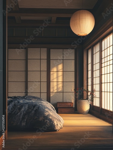 Serene Japanese Bedroom Des...