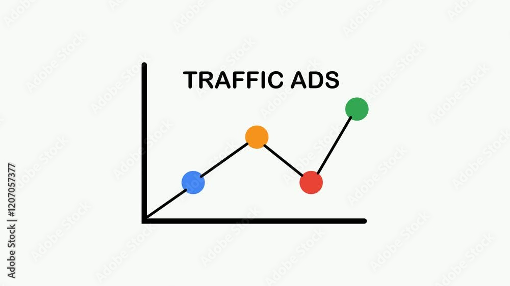 Traffic ADS  A rising line graph visually showcases increasing traffic and performance data, suitable for marketing presentations or reports.