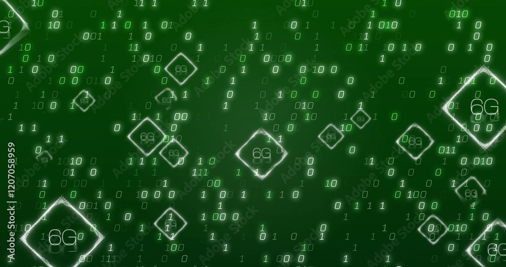 Image of digital data processing over 6g text and binary coding Image of digital data processing over 6g text and binary coding