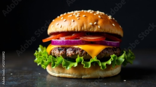 juicy burger close-up on dark background