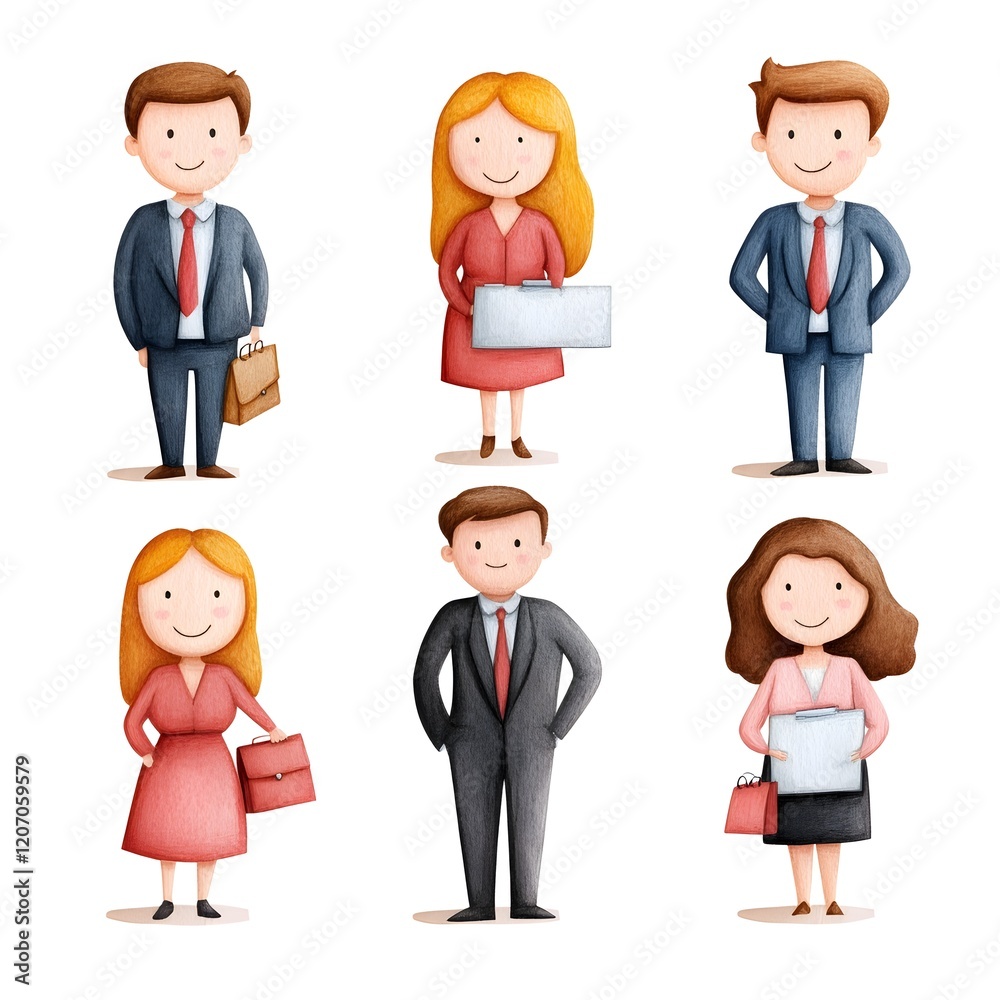 Colorful Cartoon Characters of Business People in Various Poses, Generative AI. Colorful Cartoon Characters of Business People in Various Poses, Generative AI.