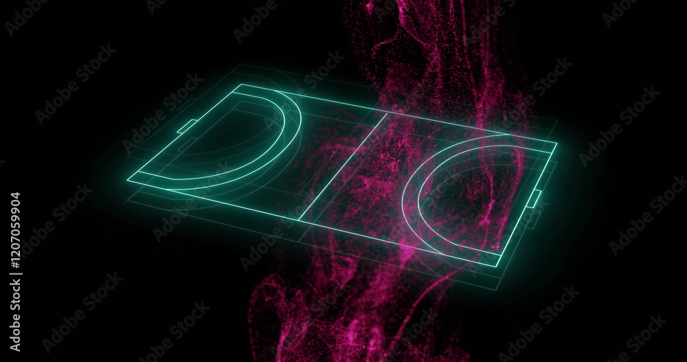 Naklejka premium Basketball court lines image over pink smoke on black background