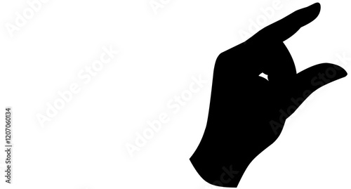 A series of black hand gestures on a white background. Silhouette of palm, thumbs up and rock and roll symbol. Creative abstraction with movement.