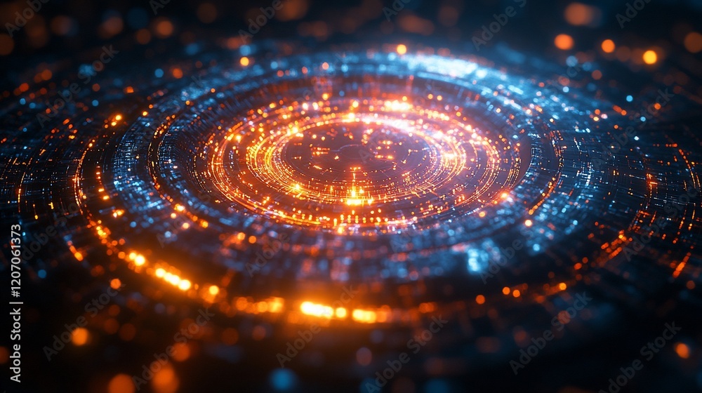 Abstract Digital Art: Glowing Concentric Circles of Light and Energy