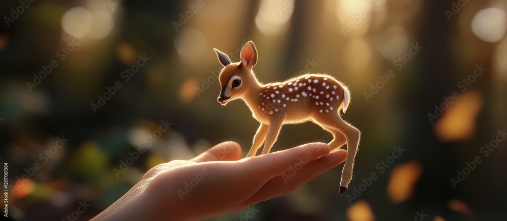 Fototapeta premium A Tiny Deer in a Gentle Hand