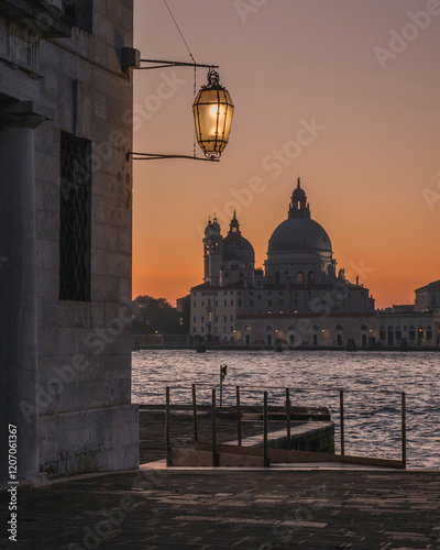 View from San Giorgio Maggiore to Santa Maria della Salute in Venice at sunset