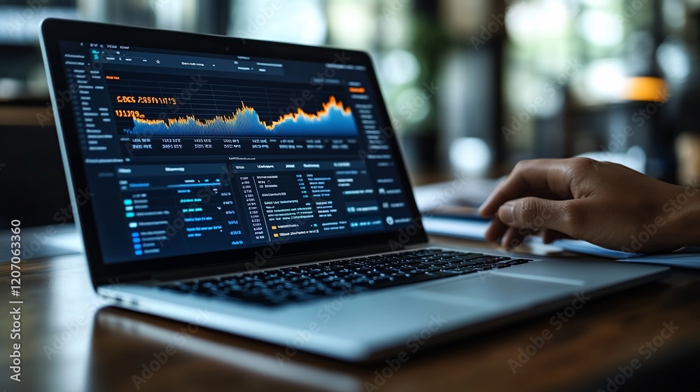 Close-up of laptop displaying financial data charts and graphs. Close-up of laptop displaying financial data charts and graphs.